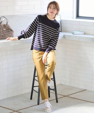 ANY SIS 【Oggi1月号掲載】ショルダーパール調 ニット ネイビー×アイボリーボーダー