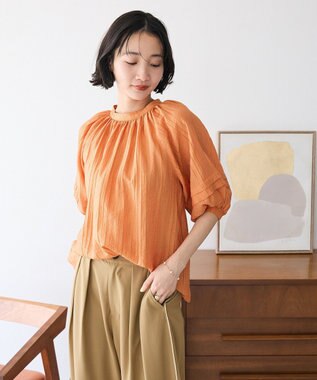 CRAFT STANDARD BOUTIQUE ストライプジャカードパフスリーブブラウス Orange