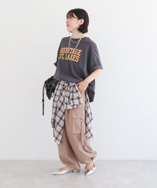 Green Parks カレッジロゴ刺繍５分袖チュニック Charcoal Gray