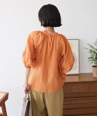 CRAFT STANDARD BOUTIQUE ストライプジャカードパフスリーブブラウス Orange