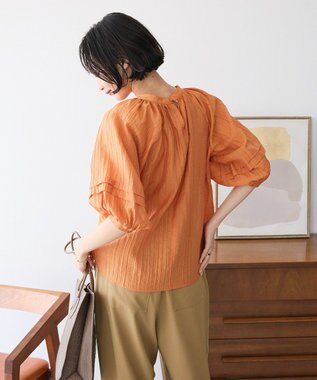 CRAFT STANDARD BOUTIQUE ストライプジャカードパフスリーブブラウス Orange