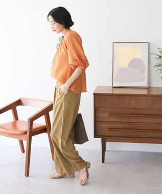 CRAFT STANDARD BOUTIQUE ストライプジャカードパフスリーブブラウス Orange