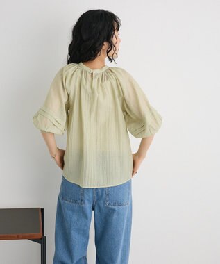 CRAFT STANDARD BOUTIQUE ストライプジャカードパフスリーブブラウス Light Khaki