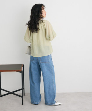 CRAFT STANDARD BOUTIQUE ストライプジャカードパフスリーブブラウス Light Khaki