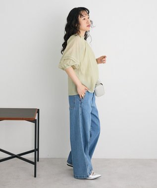 CRAFT STANDARD BOUTIQUE ストライプジャカードパフスリーブブラウス Light Khaki