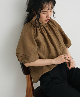 CRAFT STANDARD BOUTIQUE ストライプジャカードパフスリーブブラウス Brown
