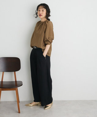 CRAFT STANDARD BOUTIQUE ストライプジャカードパフスリーブブラウス Brown