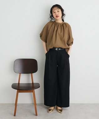 CRAFT STANDARD BOUTIQUE ストライプジャカードパフスリーブブラウス Brown