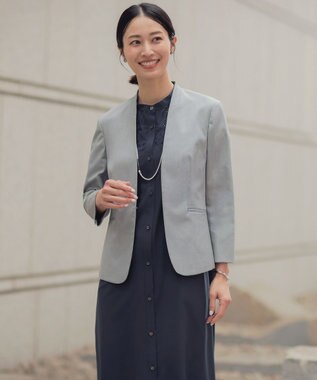 J.PRESS LADIES 【セットアップ対応・人気素材】コットンFITTY ノーカラー ジャケット グレー系