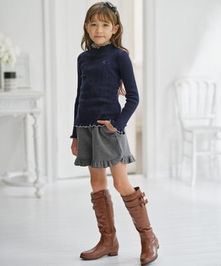 組曲 KIDS 【150-160㎝】リブニット ネイビー×オフ系