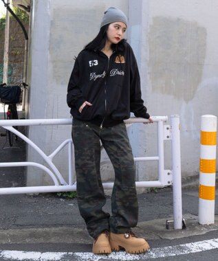 WEGO 【ユニセックスITEM/MLサイズ展開】ナンバリングカットZIPパーカー ブラック