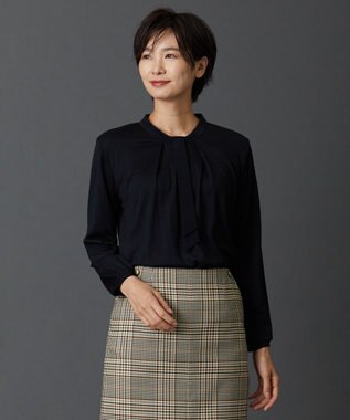 J.PRESS LADIES ウォッシャブルウールジャージー ボウタイ カットソー ネイビー系