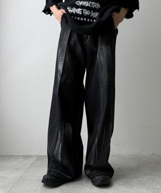 WEGO メタリックプリントデニムパンツ デニムブラックソノタ