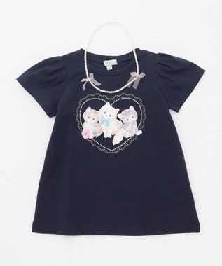 ANY KIDS ネックレス付き ネコTシャツ ネイビー