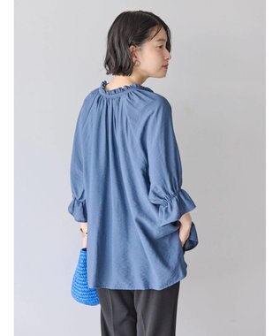 AMERICAN HOLIC 接触冷感　フリル衿５分袖ブラウス Navy