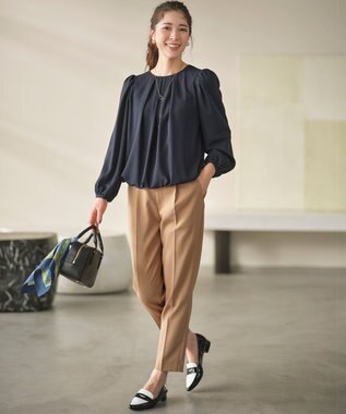 組曲 L 【WEB限定】ジョーゼットシフォン パフスリーブブラウス ネイビー系