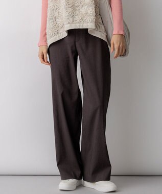 23区 リネンレーヨンストレッチ ワイドパンツ ダークブラウン系