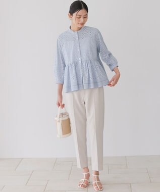 組曲 エンブロイダリーレーススタンドネック ブラウス クラウディブルー系