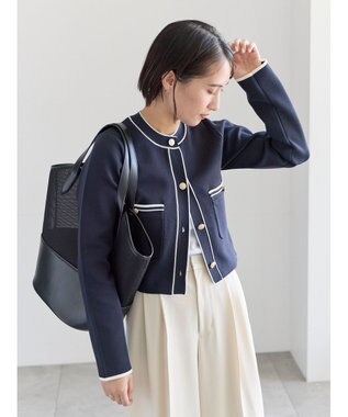 Te chichi ミラノリブ配色ラインカーディガン ネイビー