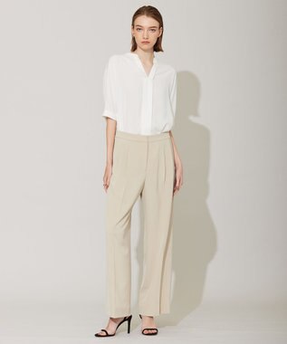 ICB L 【人気のため新色追加・洗える】BackSatinAmunzen 5分袖キーネックブラウス オフホワイト系