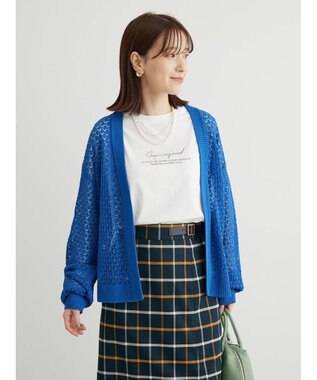 Green Parks 洗えるすかし編みニットカーディガン Blue