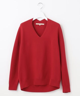 自由区 【洗える】コットンストレッチホールガーメント プルオーバーニット レッド系