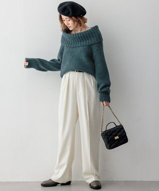 23区 S 【洗える】エアリーベビーアルパカ ボリュームカラー ニット グリーン系