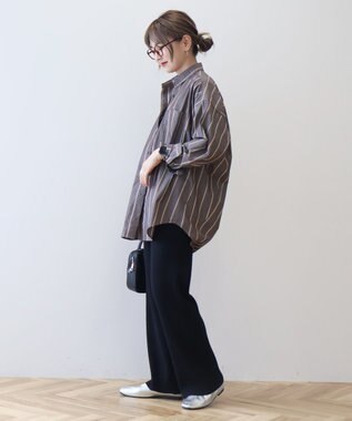 AMERICAN HOLIC ドビーストライプロングシャツ Brown