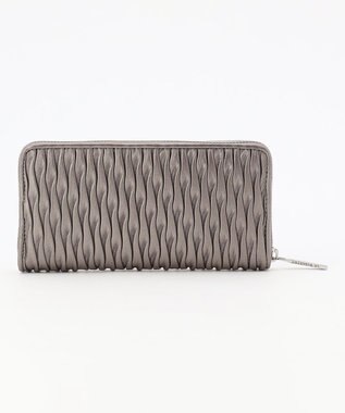 LA BAGAGERIE シープレザープリーツ加工ラウンドウォレット ガンメタリック