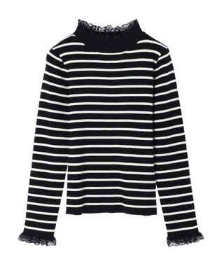 earth music&ecology レースドッキングリブニット Border Black