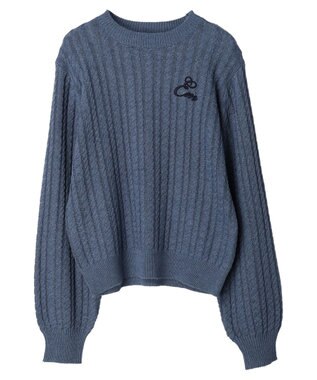 earth music&ecology 刺繍入りケーブルニットプルオーバー Blue