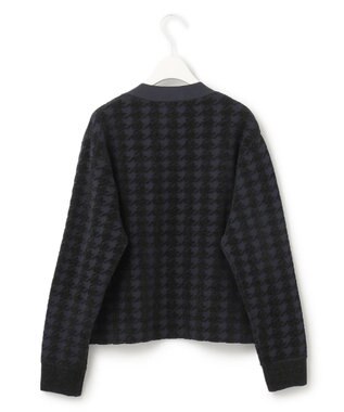 ICB L 【洗える】ハウンドトゥースパターン Vネックカーディガン ネイビー系