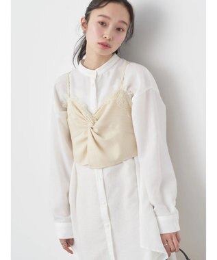 earth music&ecology ピンストライプ胸元レースビスチェ Beige