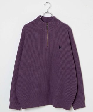 WEGO U.S. POLO ASSN.|別注畔編みハーフジップセーター パープル
