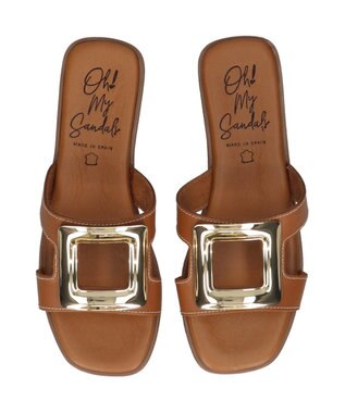INTER-CHAUSSURES 【Oh my Sandals】メタルバックルフラットサンダル ブラウン