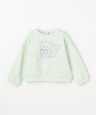 ANY KIDS アニマル刺繍 裏シャギー トレーナー ミント×ネコ