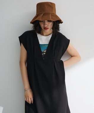 Green Parks フレンチスリーブレースアップジャンスカ Black