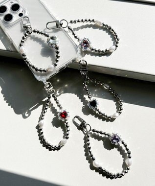 WEGO ハートビジューストラップキーホルダー レッド