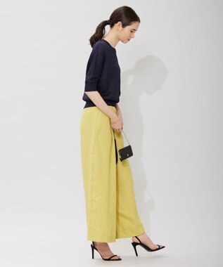 ICB L 【WEB限定カラーあり・洗える】ペーパーブレンドシャインニット 五分袖プルオーバー ネイビー系