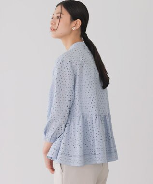 組曲 エンブロイダリーレーススタンドネック ブラウス クラウディブルー系