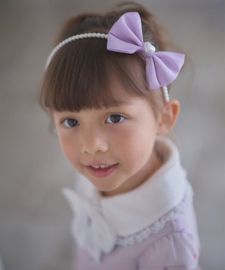 サテンリボン×パール キッズ カチューシャ