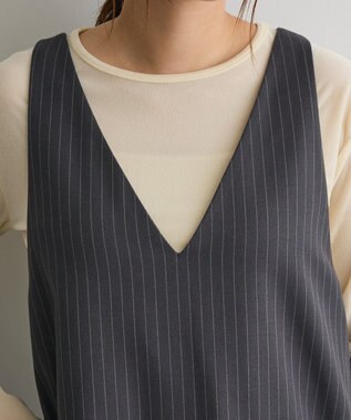 CRAFT STANDARD BOUTIQUE レース付きピンストライプジャンパースカート Stripe Gray