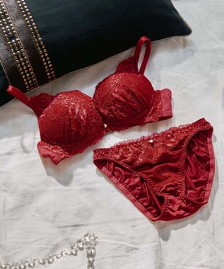 San-ai Resort（三愛水着楽園） 【northerly bra フィットシリーズ 谷間メイク】 カシュクールレースモールド ブラジャー＆ショーツSet B～Fカップ ボルドー