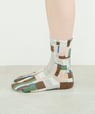 COQ MOSS MEMORY シアーパッチワークソックス グリーン