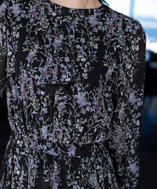 Tiaclasse 【新色追加・洗える】花柄フリルドレープワンピース パープルブラック