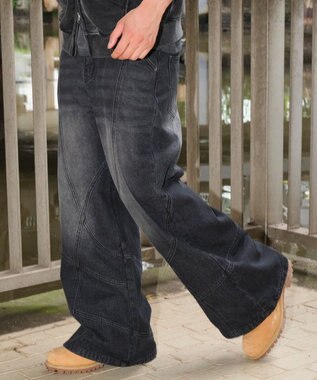 WEGO 【ユニセックス着用ITEM】スウィッチングフレアデニムパンツ デニムブラックソノタ