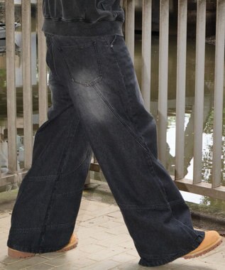 WEGO 【ユニセックス着用ITEM】スウィッチングフレアデニムパンツ デニムブラックソノタ