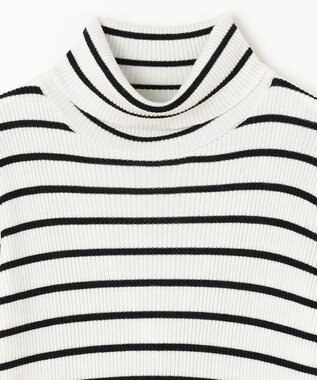 ANY ウールブレンドリブニット オフベース×ブラックラインボーダー