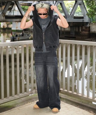 WEGO 【ユニセックス着用ITEM】スウィッチングフレアデニムパンツ デニムブラックソノタ