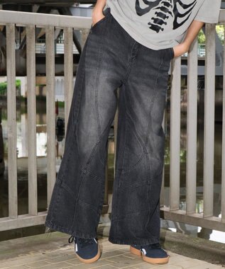 WEGO 【ユニセックス着用ITEM】スウィッチングフレアデニムパンツ デニムブラックソノタ
